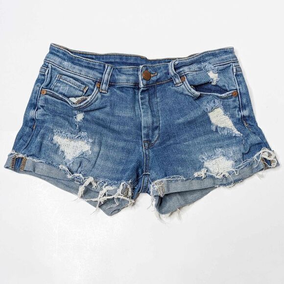 Blank NYC The Fulton Distressed Mended Jean Shorts 25 - Picture 1 of 10